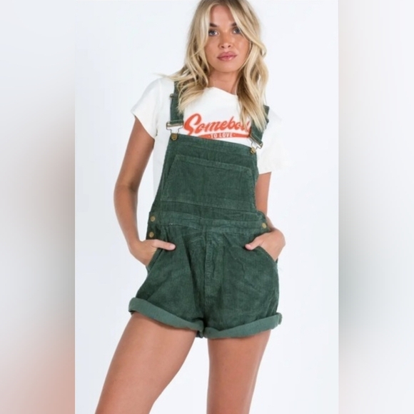 Princess Polly Kacey Ribbed Corduroy Shortall Size 4 Coveralls Hunter Green - Picture 2 of 13